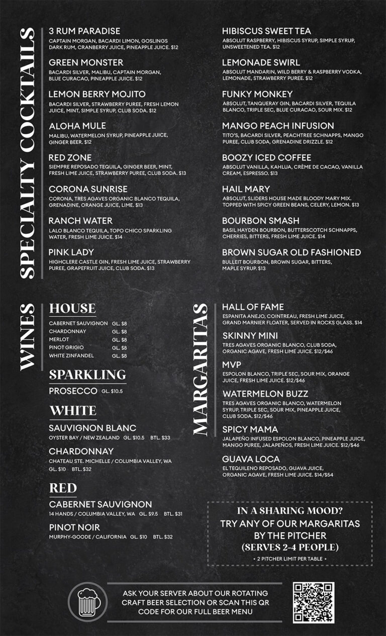 Sliders Drink Menu